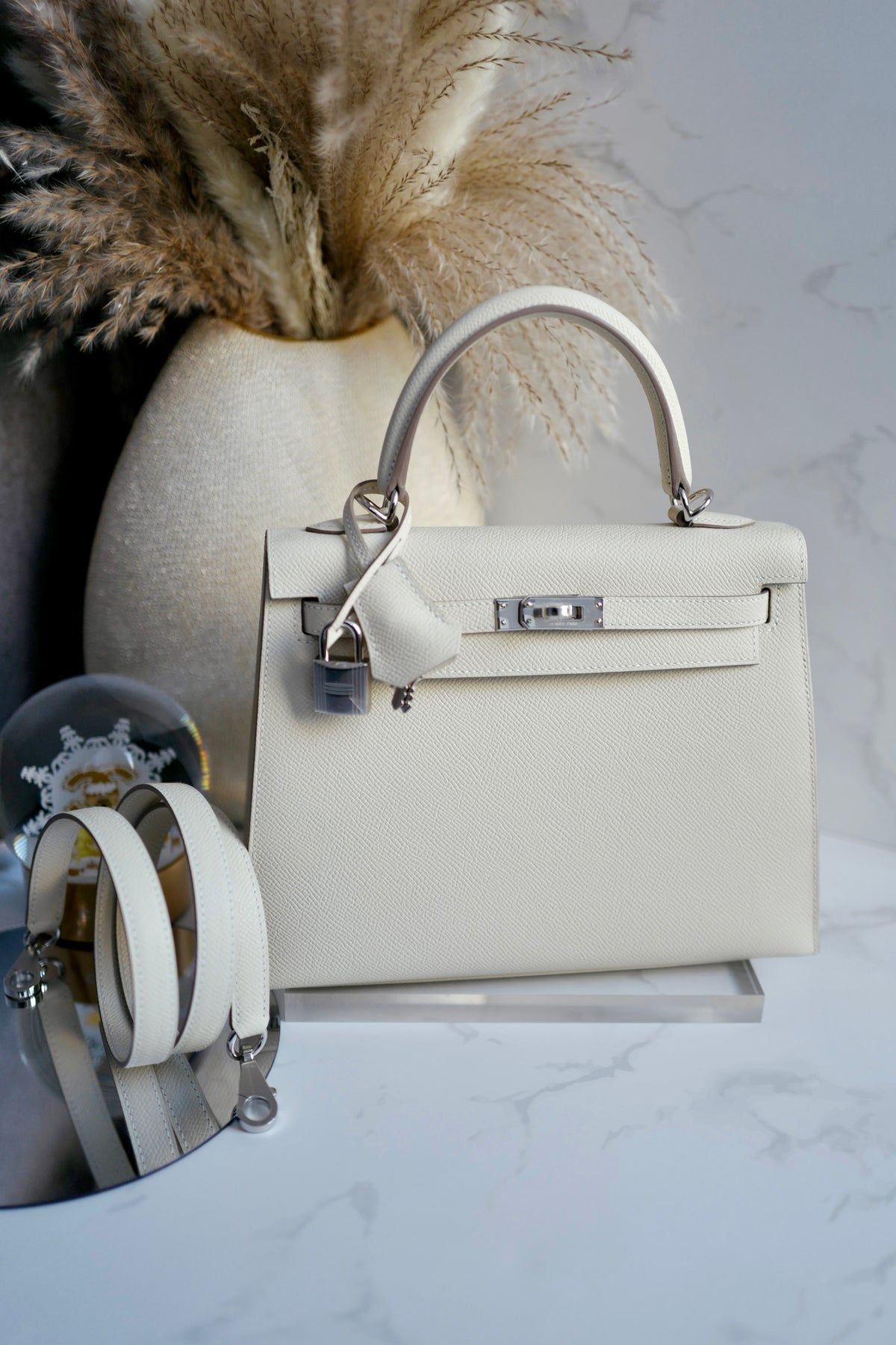 Hermes Kelly 25 Sellier Bag Nata Palladium Hardware Epsom Leather