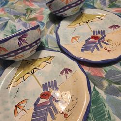 New Spring 2 Plates With Matching Bowls