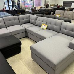 Grey Linen Sofa Sectional With Storage Sleeper 