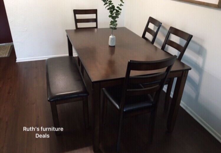 6 Pc Dining Table Set Espresso Finish Brand New
