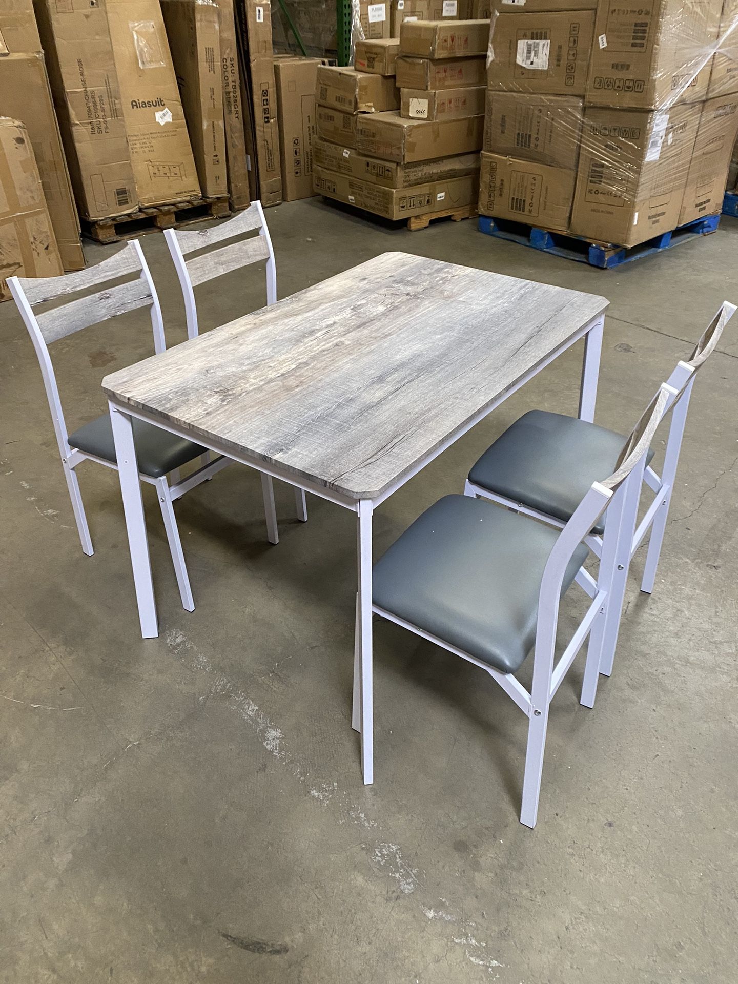 Dining Table Set for 4, 5-Piece Kitchen Table Set with 4 Upholstered PU Leather Chairs, Wood Elegant Kitchen Sets for Small Space, Dining Room, Grey