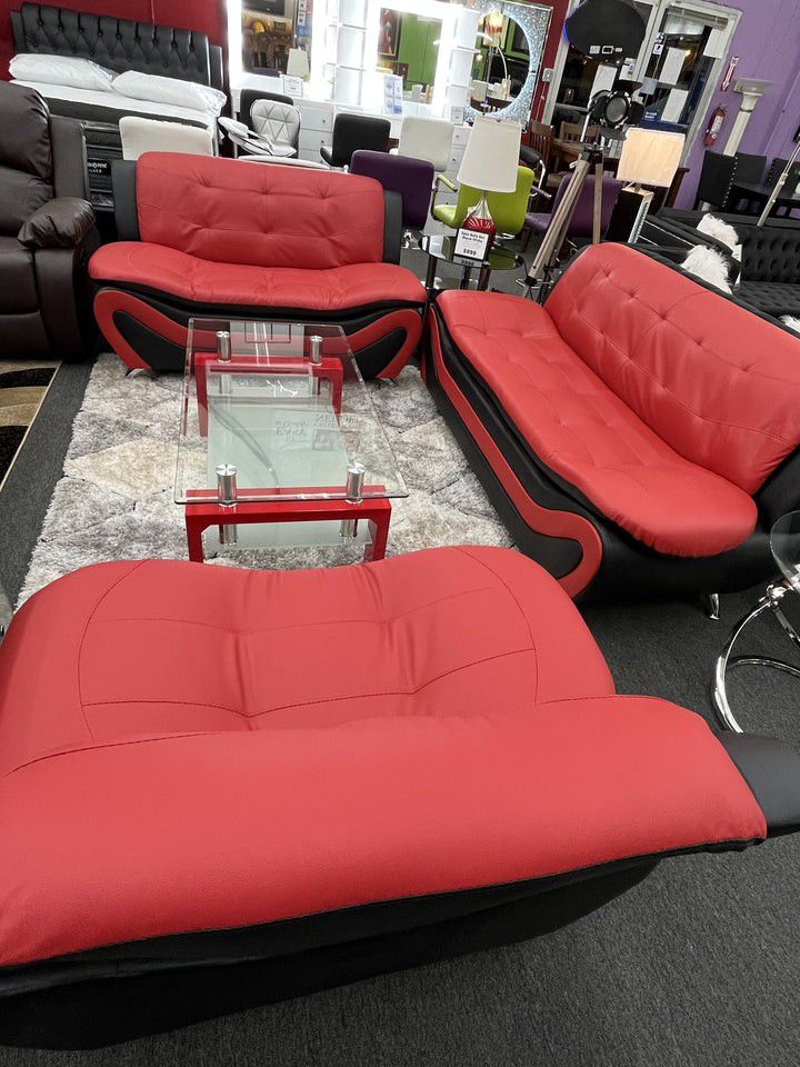 New Red/Black Leather 3pcs Sofa Set 