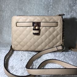 Call It Spring Blush Tan Nude Crossbody With Gold Accents  