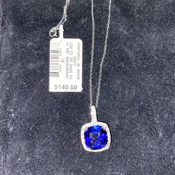 .925 Sterling Silver Genuine Sapphire & CZ Pendant