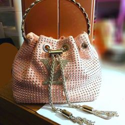 Rhinestone Bucket Handbag- Pink