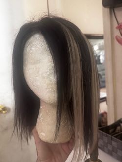 Dark violet Bob human hair Wig with Blonde Highlights