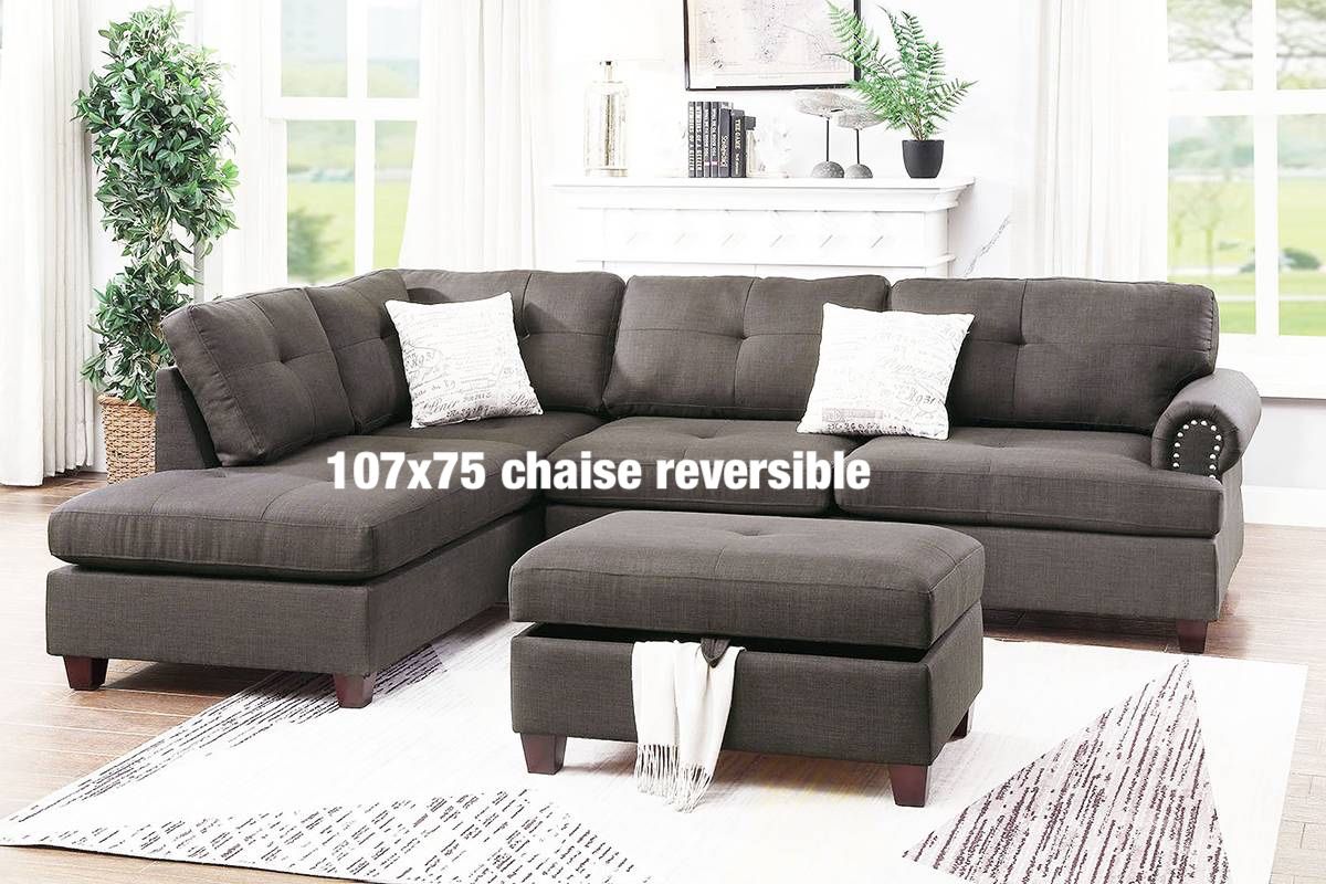 Sectional Chaise Reversible With Storage Ottoman