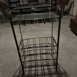 Black Metal Storage Rack with Glass Shelf