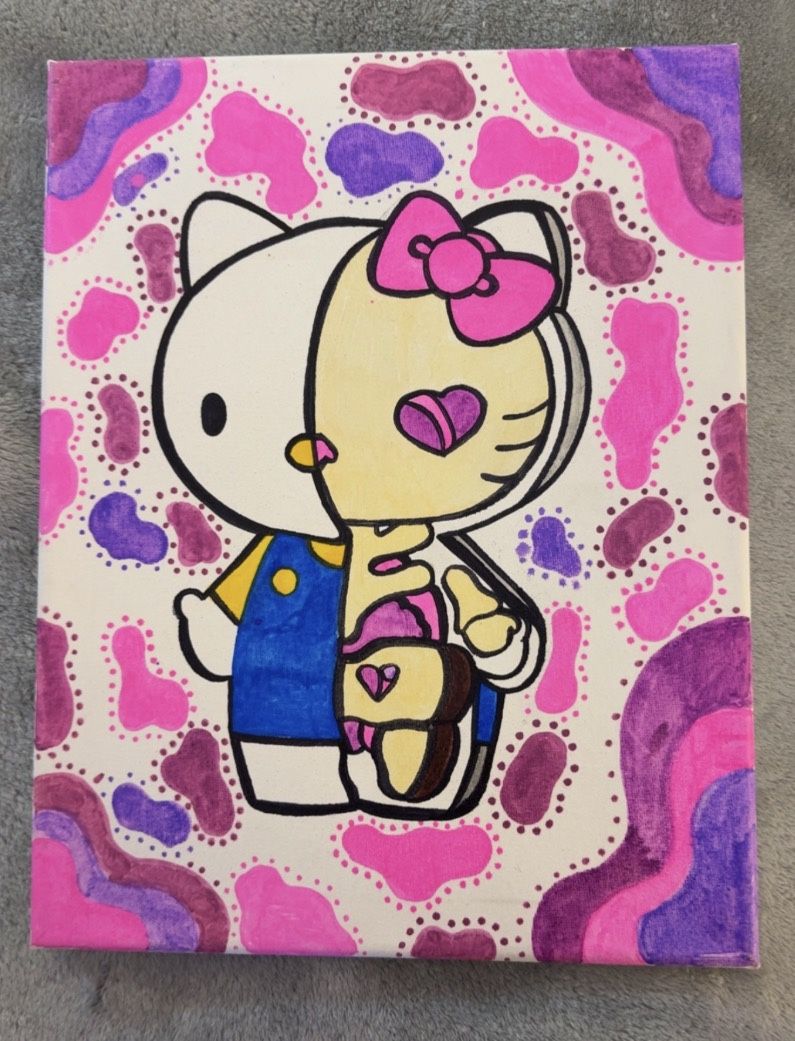 Hand Drawn & Painted Hello Kitty /Skull Hello Kitty