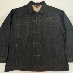 PreOwned Excellent Sean John Jeans Denim Black Jacket Leather & Embroidered Men Sz 3XL