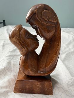 Wooden Mother and Child Sculpture Carved Figurine Family Love Home Decor