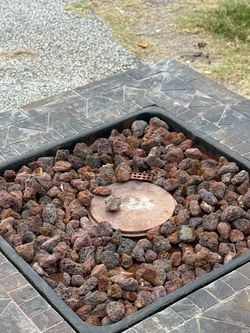 Outdoor Propane Gas Fire Pit Table with Faux Slate Top & Lava Rocks