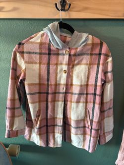 Long sleeve hooded flannel pink