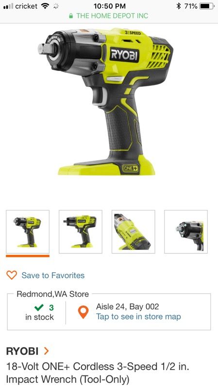 RYOBI 18-Volt ONE+ Cordless 3-Speed 1/2 in. Impact Wrench