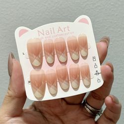 Pink press On Nail Art Size M