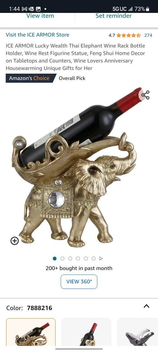 ICE ARMOR Lucky Wealth Thai Elephant Wine Rack Bottle Holder, Wine Rest Figurine Statue, Feng Shui Home Decor on Tabletops and Counters, Wine Lovers A