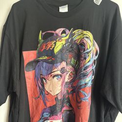 Cool Manga Anime Aesthetic Cyberpunk Girl Black T-Shirt