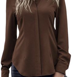 BRAND NEW Elegant Brown Button-Up Blouse