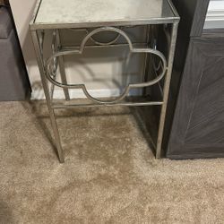 Side table, nightstand, mirror, silver color
