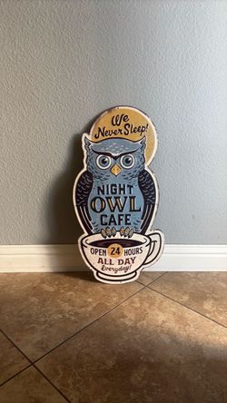 Night Owl Cafe Vintage-Style Metal Sign