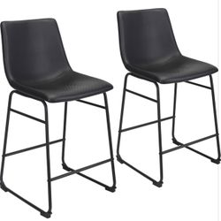 ErgoDesign Bar Stools Set of 2, 26 Inches Bar Stool with Back, Carbon Fiber Bar Chair with Metal Legs (Black)
