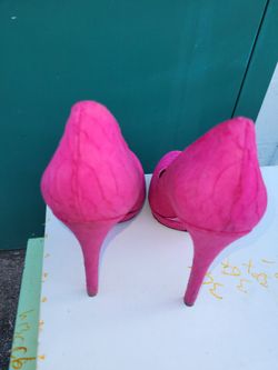 Used Brian Atwood Hot Pink Reptile Print pink Sude Platform High Heel &KDH