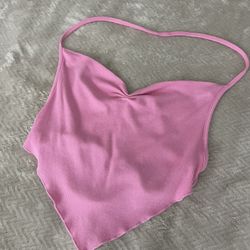 Tied backless rib-knit bandana halter top