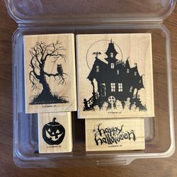 🎃 Stampin’ Up! • “House of Haunts” Wood Mounted Rubber Stamp Set (4pcs)