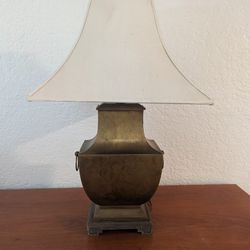 Antique Brass Chinese Vessel Style Table Lamp And Shade