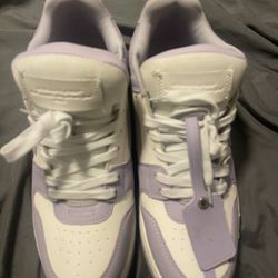 White & Purple Out Of Office Calf Leather Sneakers