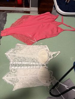Pink is Medium white lace corset is small