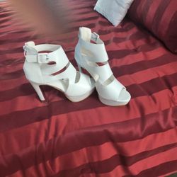 White & Gold Leather Heels