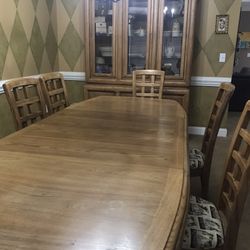 50 Year Old Solid Oak Dining Room Table And Hutch  