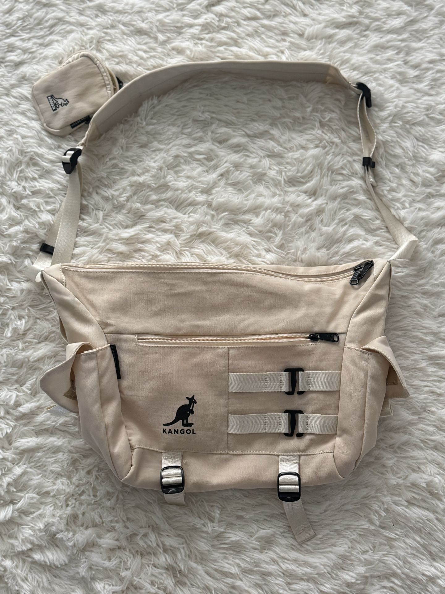 Kangol Beige Tactical Messenger Bag Utility Crossbody w/ Pouch Adjustable Strap