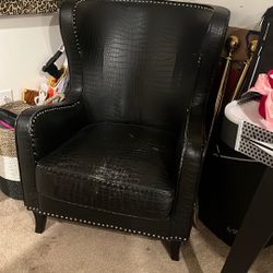 Leather Crocodile Print Accent Chair 