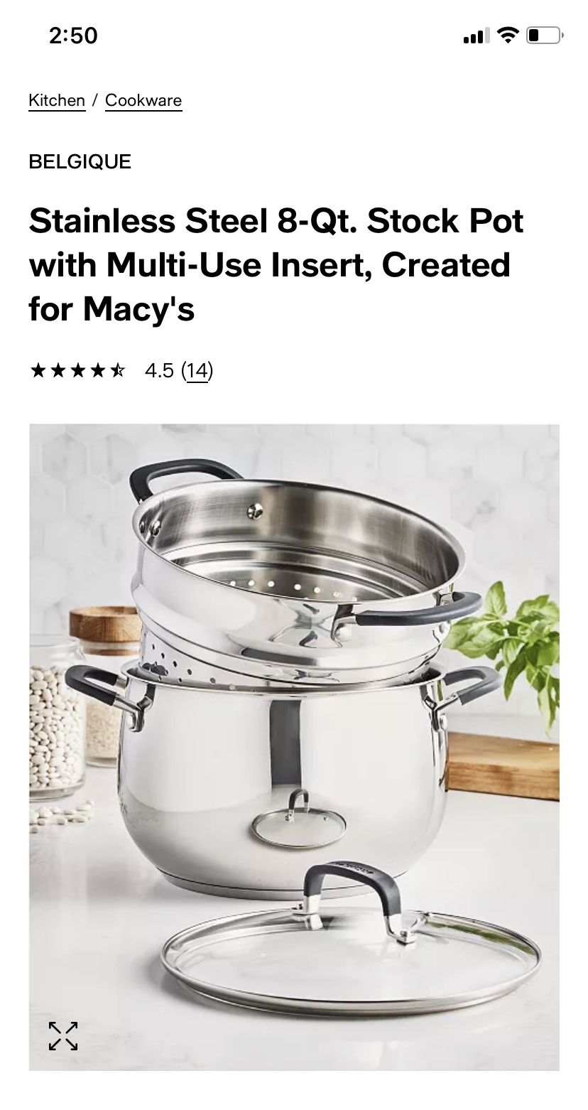 BELGIQUE Stainless Steel 8-Qt. Stock Pot with Multi-Use Insert, Created for Macy's
