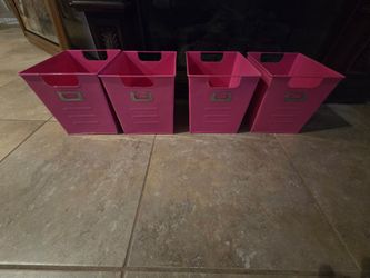 Set of 4 Pink Metal Storage Bins