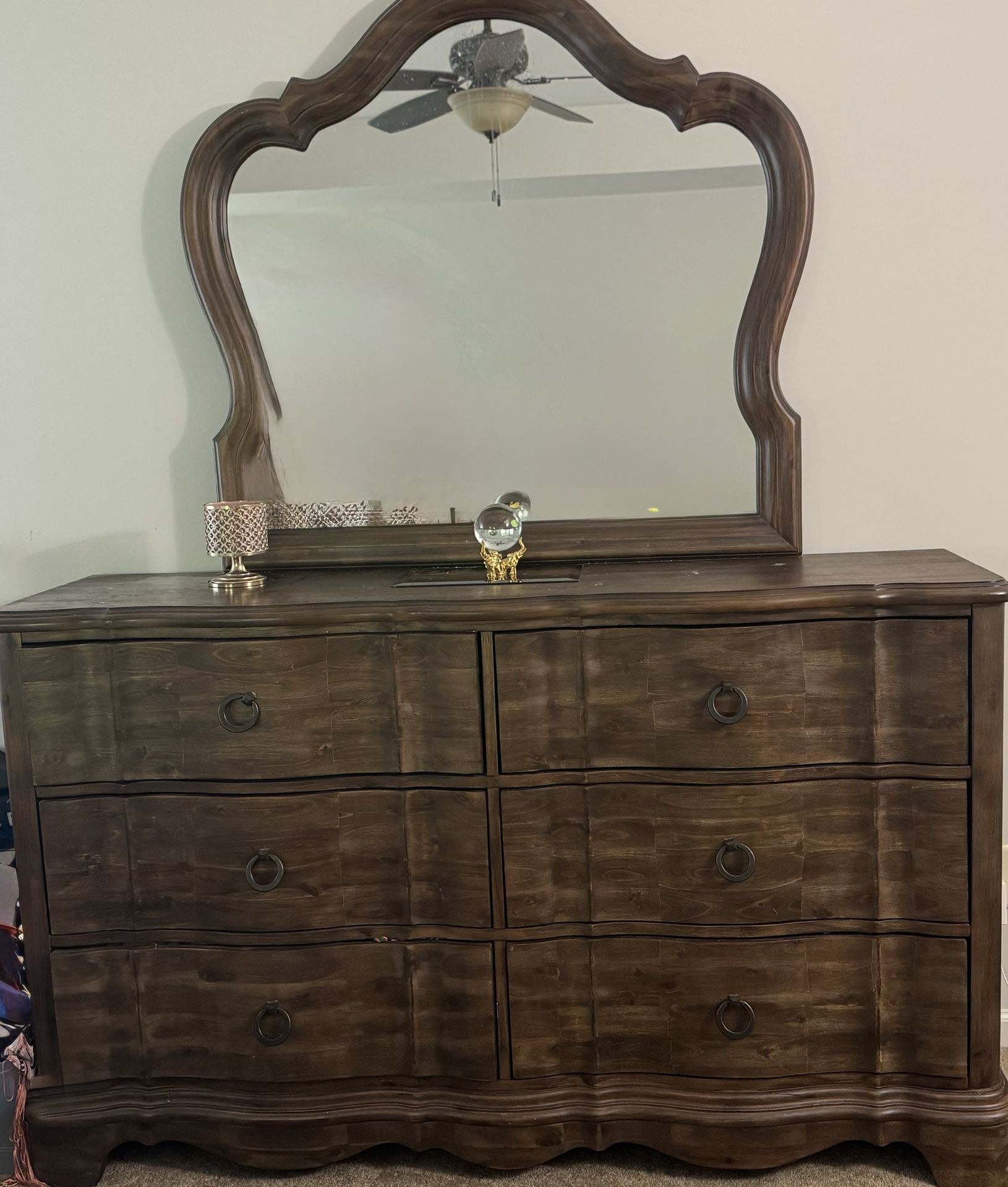 Oversized Dresser With Mirror plus 4 Drawer Nightstand
