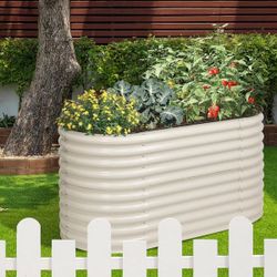 Beige Metal Oval Raised Garden Bed Modular Planter Box (63 in. L x 32 in. W x 31.5 in. H)