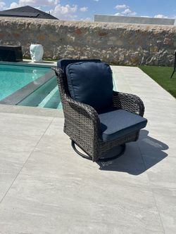 Outdoor swivel patio chair wicker gray blue cushion backyard furniture new quality silla comfort new