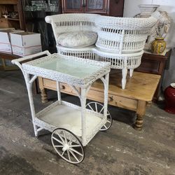 Antique Wicker Tea Cart 
