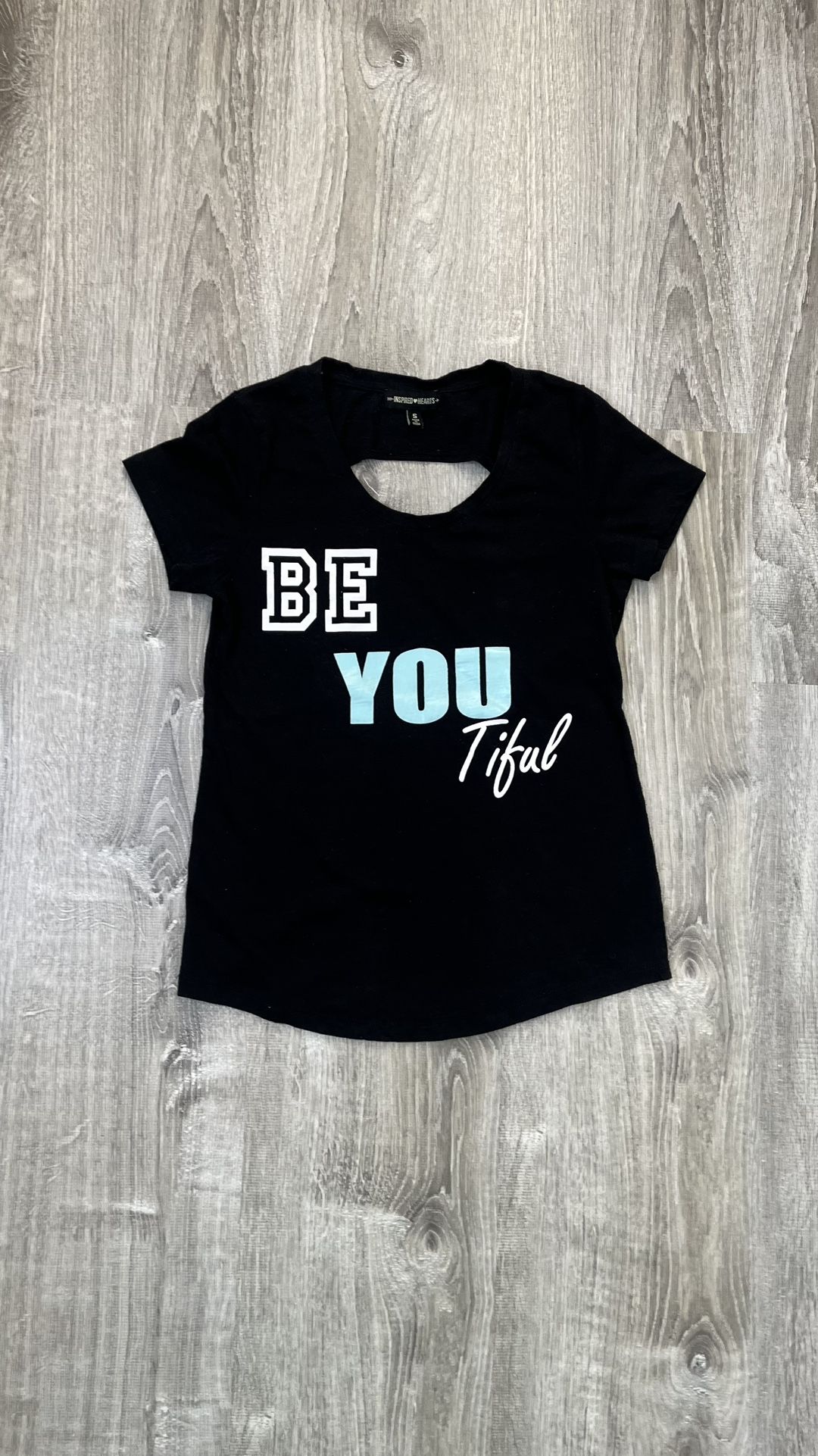 Inspired Hearts Small Black White Blue Beautiful Print T-Shirt Cotton Open Back