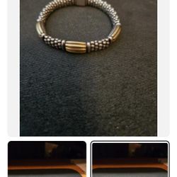 LAGOS CAVIAR 925 STERLING SILVER BEADED BRACELET W THREE SETS FIVE 18K GOLD BARS