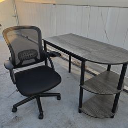 IKEA DESK WITH SHELVES AND COMFORTABLE BACK SUPPORT CHAIR ( H:29.5" W:43" D:22")