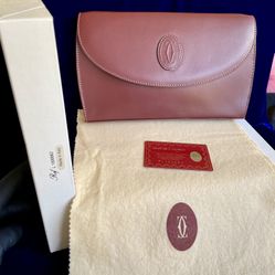 Cartier Bag Clutch Bordeaux Leather Clutch Bag New Old Stock Case Pouch Bag Box