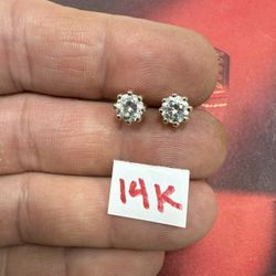 14K Solid Gold Earrings For Wedding CUBIC ZIRCONIUM STONES 