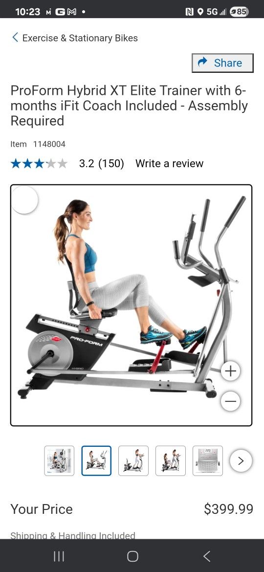 Like new ProForm Hybrid XT Elite Trainer. Sells at costco for $400 plus tax.