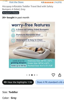 Hiccapop Inflatable Toddler Travel Bed Grey