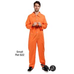 Inmate Prisoner Jail Jumpsuit Halloween Costume Men’s Small / Traje de Prisionero Adulto Chico 