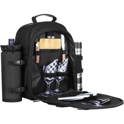 5 Pounds Insulated Picnic Backpack for 2-Person Bag with Wine Pouch, Blanket Compartment Soft-Side Cooler, Black